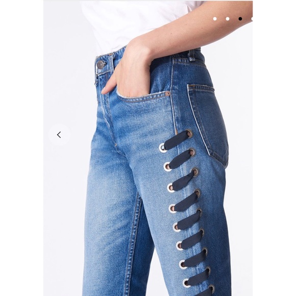 VERONICA BEARD Ines Girlfriend lace up jeans Stone - Picture 4 of 13